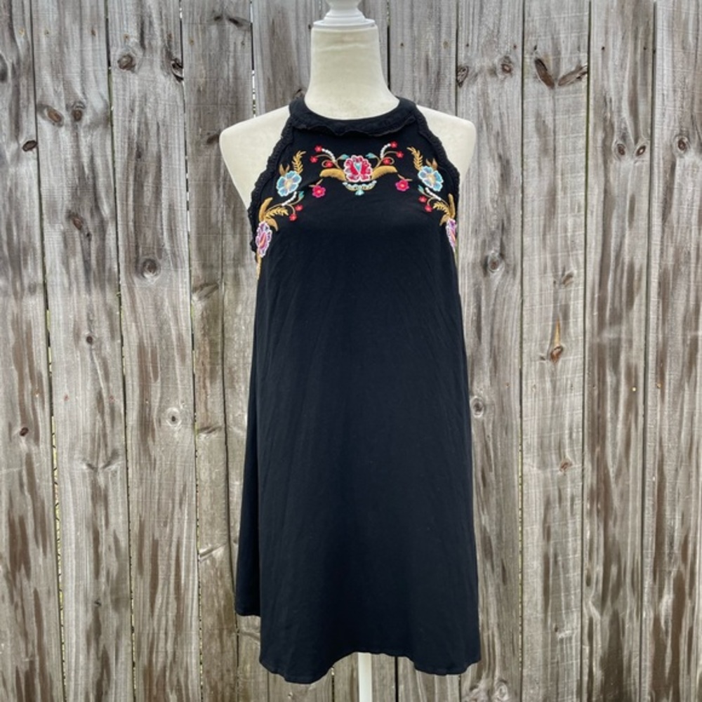 Black Embroidered Halter Neck Dress XL